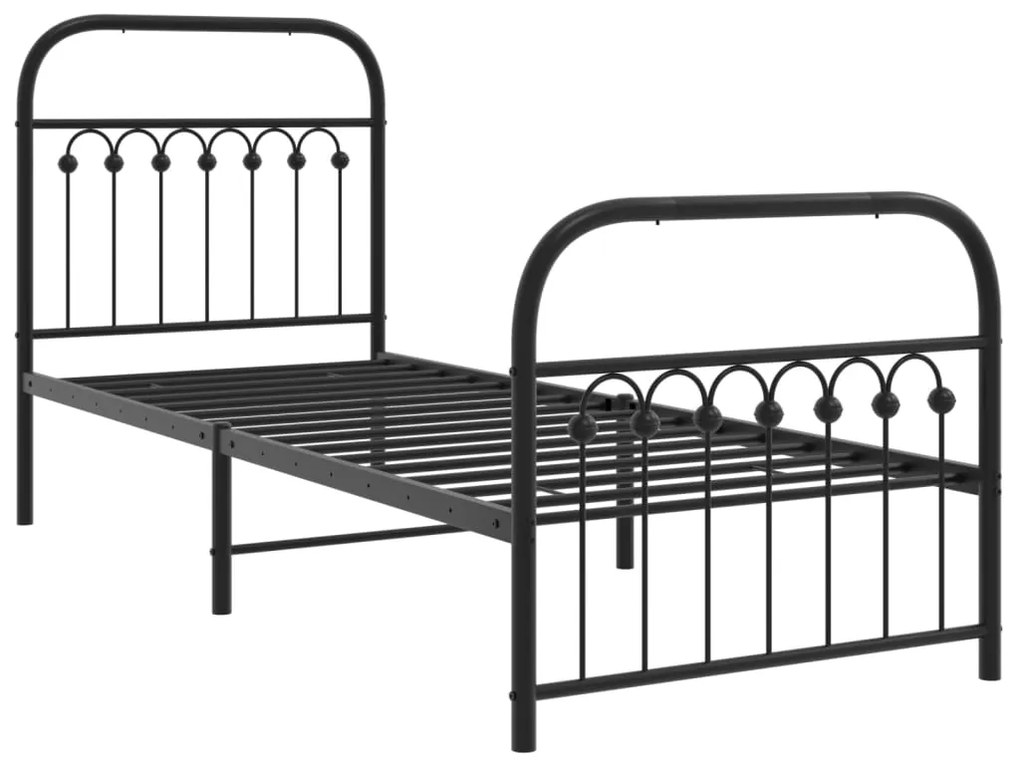 Estrutura de cama com cabeceira e pés 75x190 cm metal preto