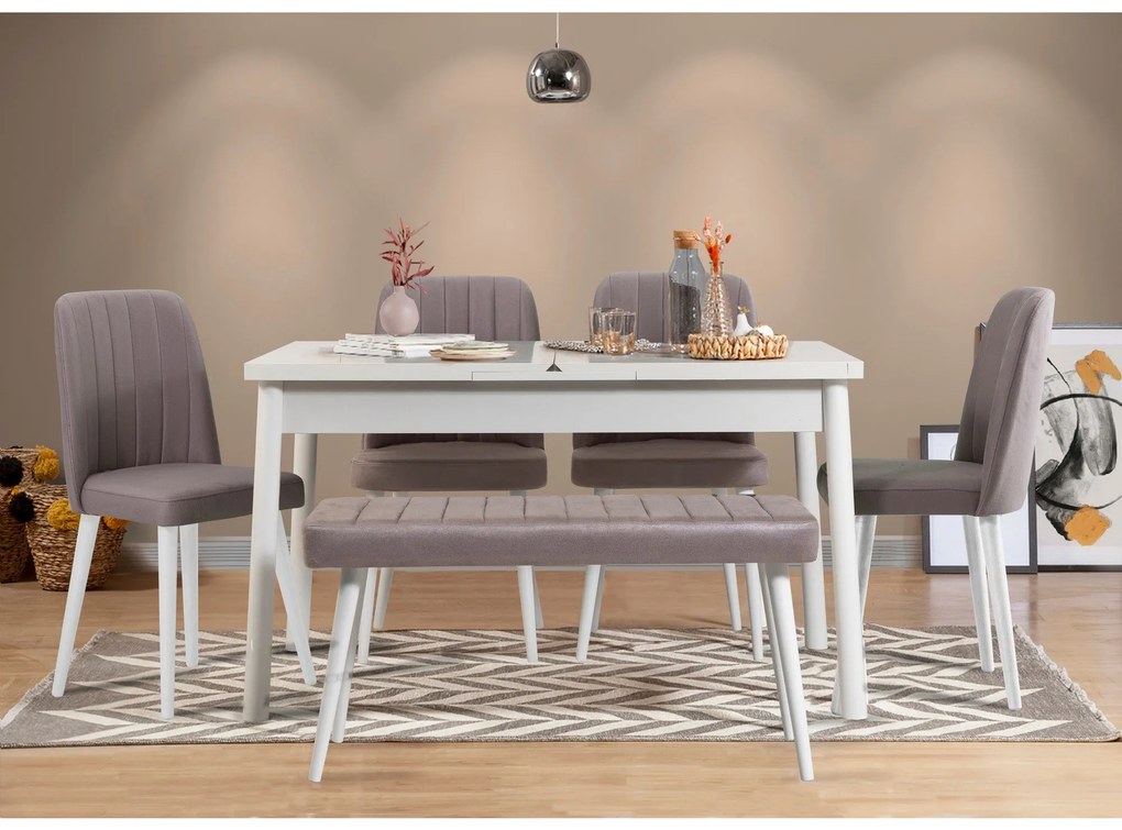 **** Conjunto de Mesa de Jantar Extensível Santiago – Branco e Cinzent