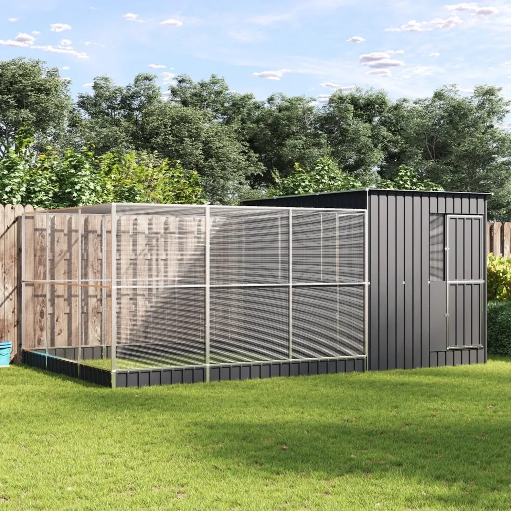 vidaXL Aviário com extensão 497x303x216 cm aço prateado