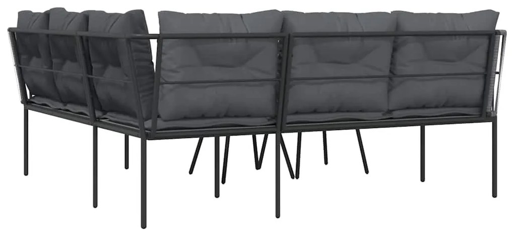 Conjunto de sofás de jardim c/ almofadões aço/textilene preto