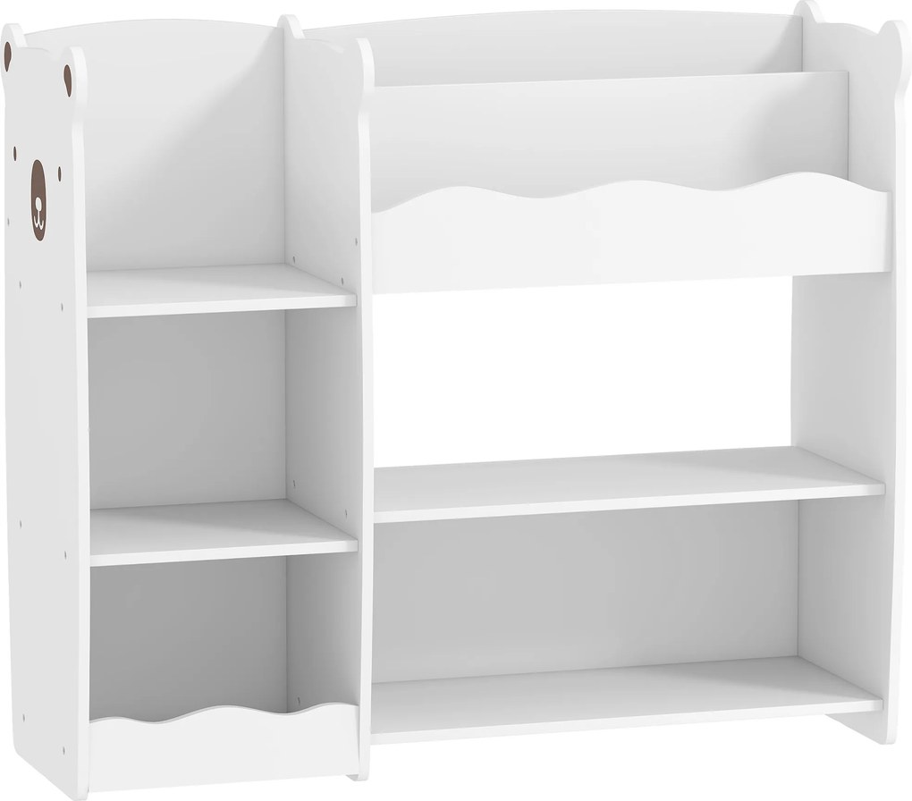 Estante Infantil para Brinquedos 5 Prateleiras Abertas 2 Compartimentos Design de Ursinho Organizador de Brinquedos Branco