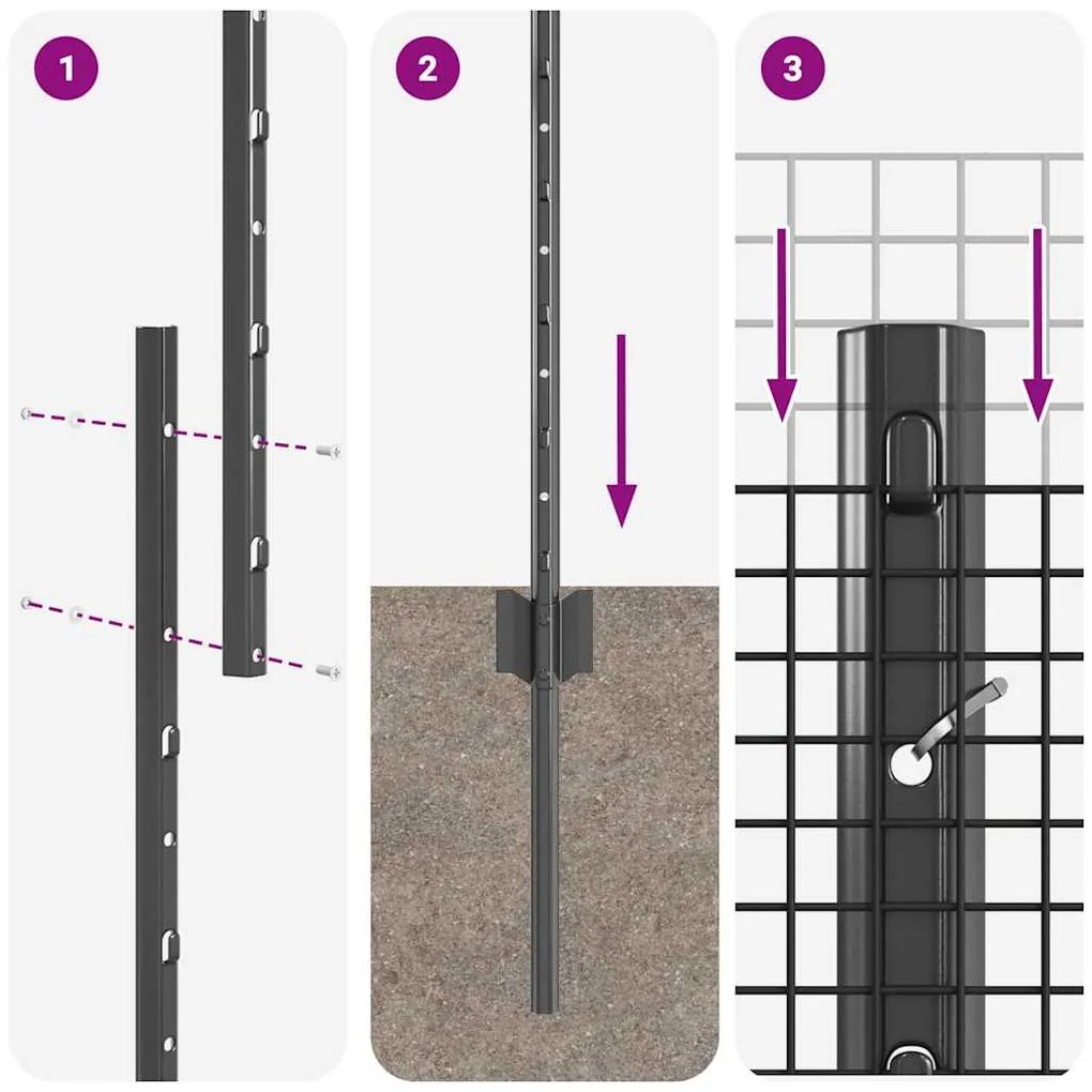 Conjunto de Cerca de Fios para Galinhas Conjunto de 2 Cinza Metal