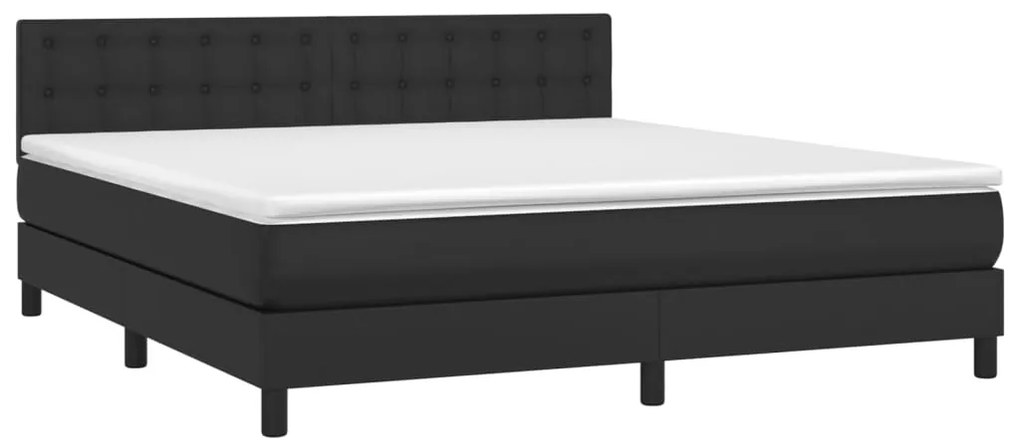 Cama box spring c/ colchão/LED 160x200cm couro artificial preto