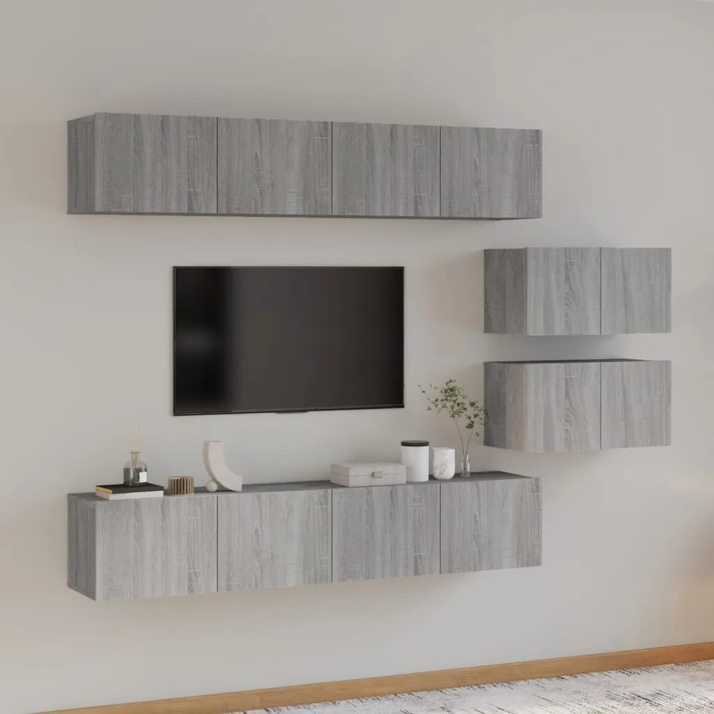 Conjunto móveis de TV 6 pcs madeira processada sonoma cinza