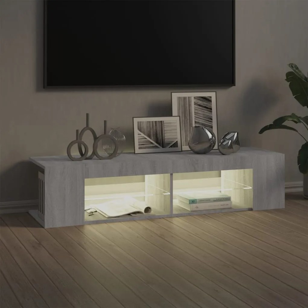 Móvel de TV com luzes LED 135x39x30 cm cinzento sonoma