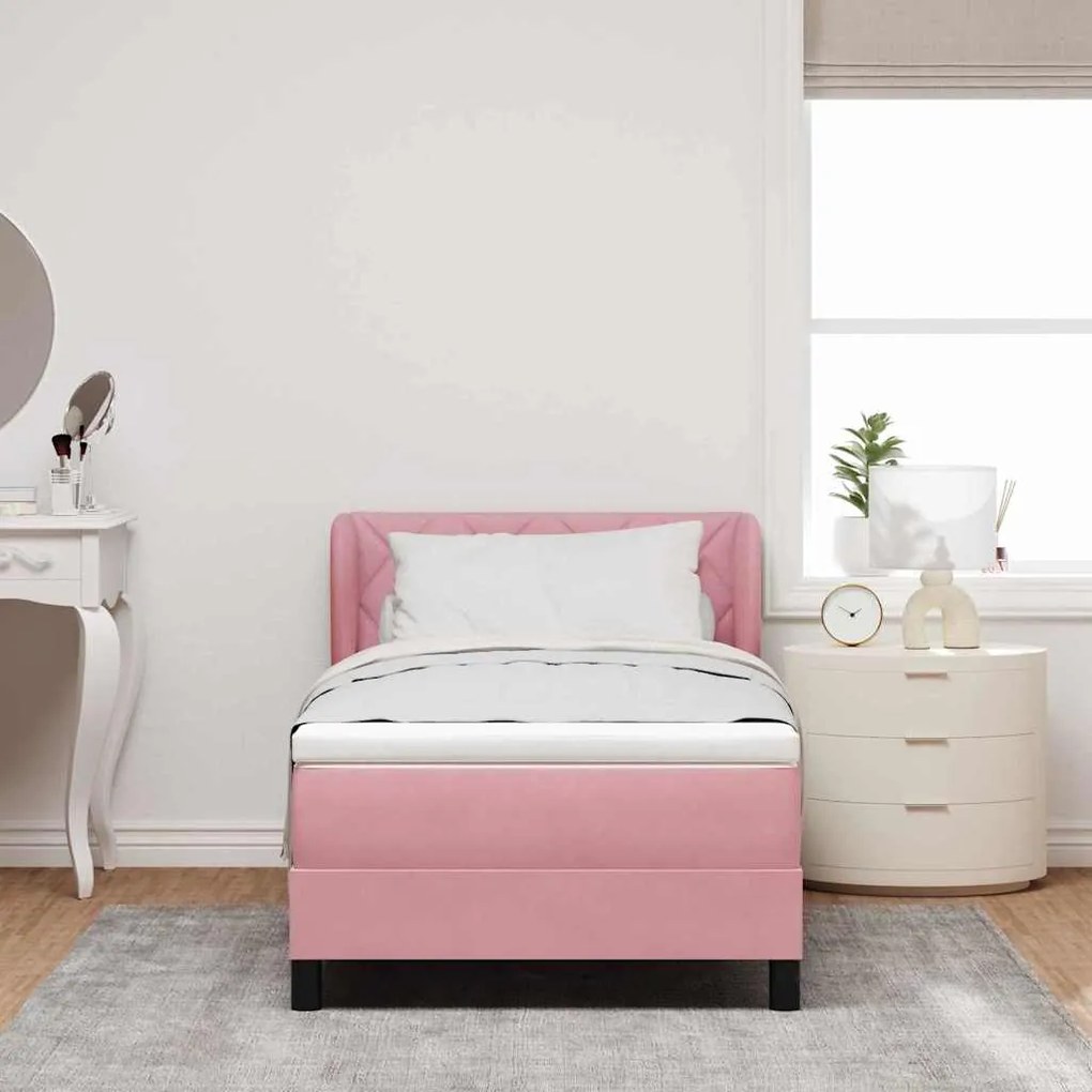 Cama Box Spring vidaXL com Colchão Rosa 90x200 cm Veludo