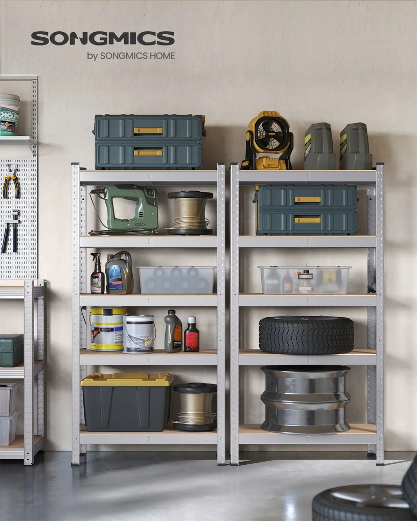 Conjunto 2 Estantes 75 x 30 x 150 cm garagem, arrumos com estrutura em aço prateada