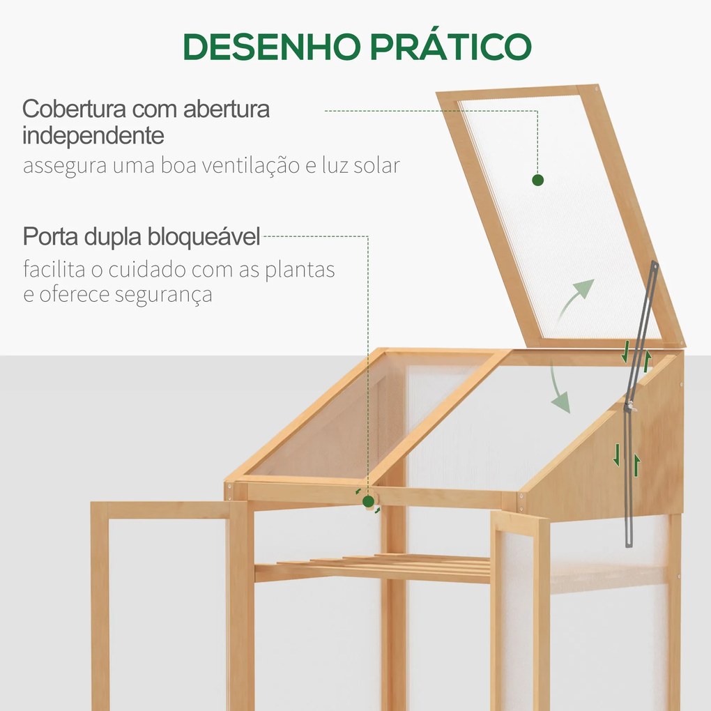 Outsunny Estufa de Madeira com Painéis de Policarbonato Estufa de Jard