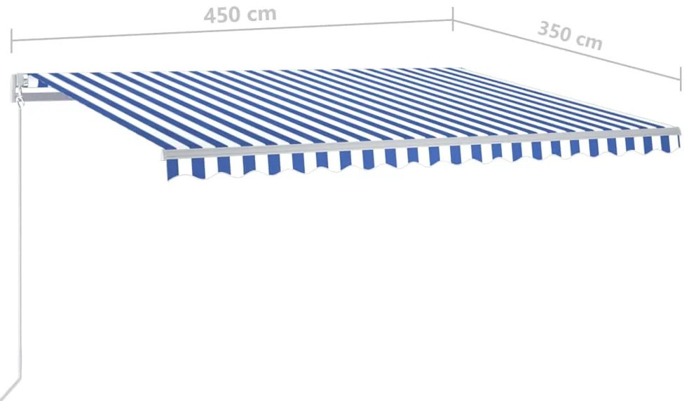 Toldo retrátil automático com postes 4,5x3,5 m azul e branco