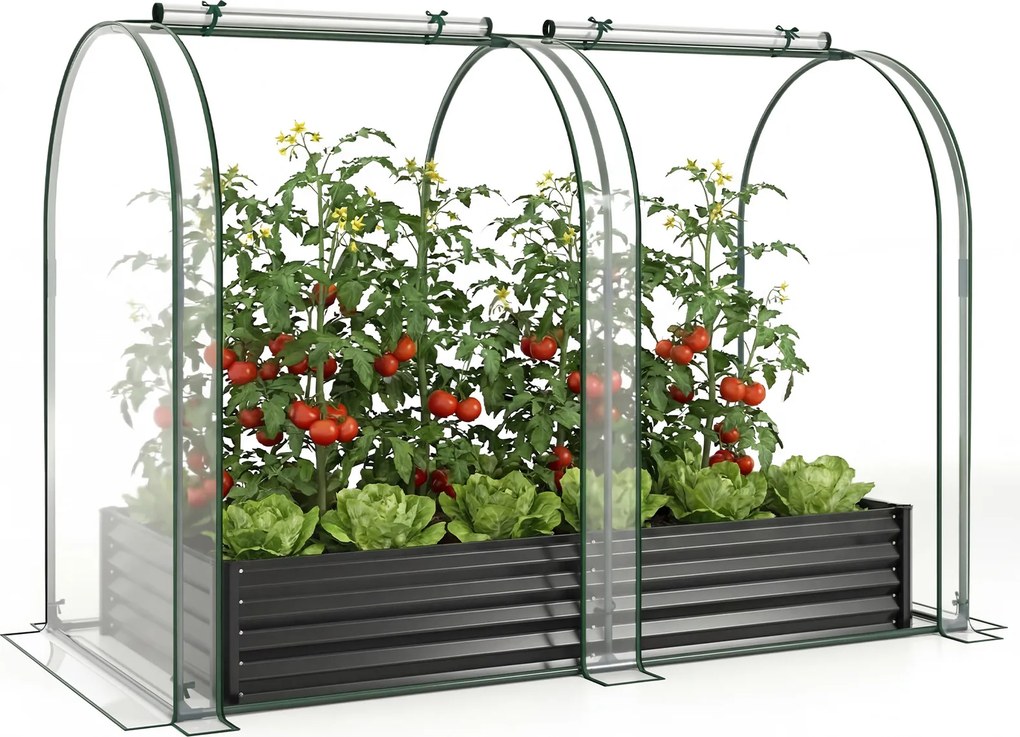 Estufa urbana 180 x 90 x 30 cm com estufa de PVC transparente, floreira de metal galvanizado, 2 janelas enroláveis, floreira coberta , preta