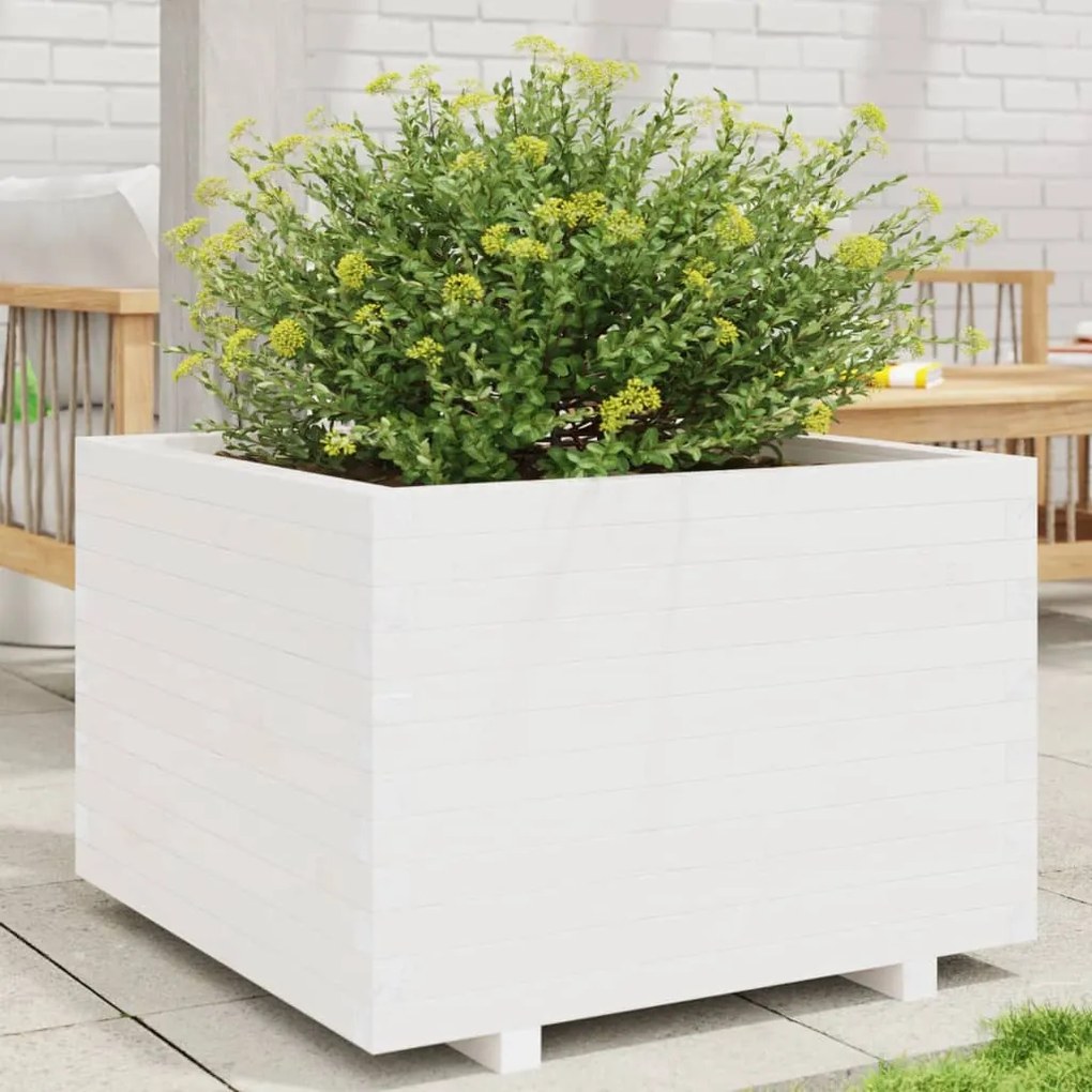 Vaso de jardim 70x70x49,5 cm madeira de pinho maciça branco