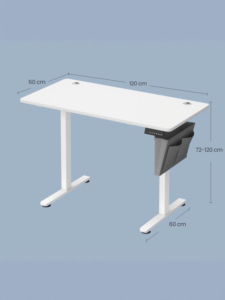Secretária elétrica com altura ajustável eletricamente 60,1 x 120,1 x (72,1-120,1) cm branco
