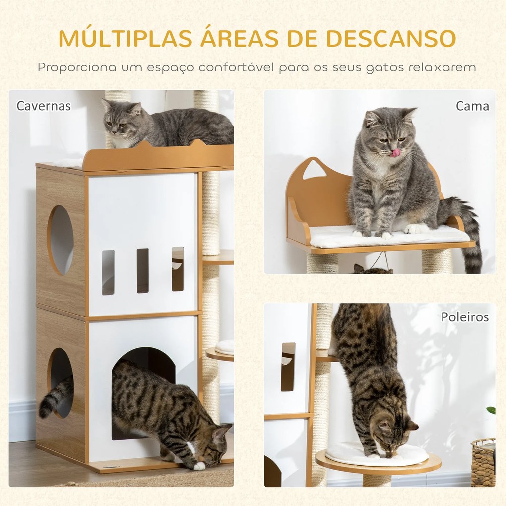 PawHut Arranhador para Gatos 133 cm Arranhador para Gatos com Caverna