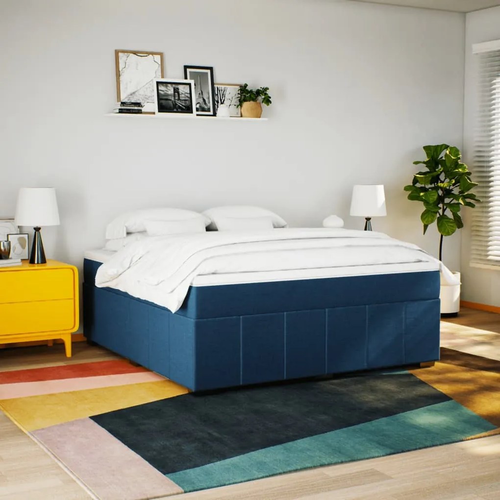 Cama com molas/colchão 180x200 cm tecido azul