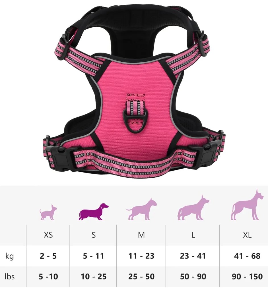 Peitoral para cães com faixas refletoras ajustável S rosa