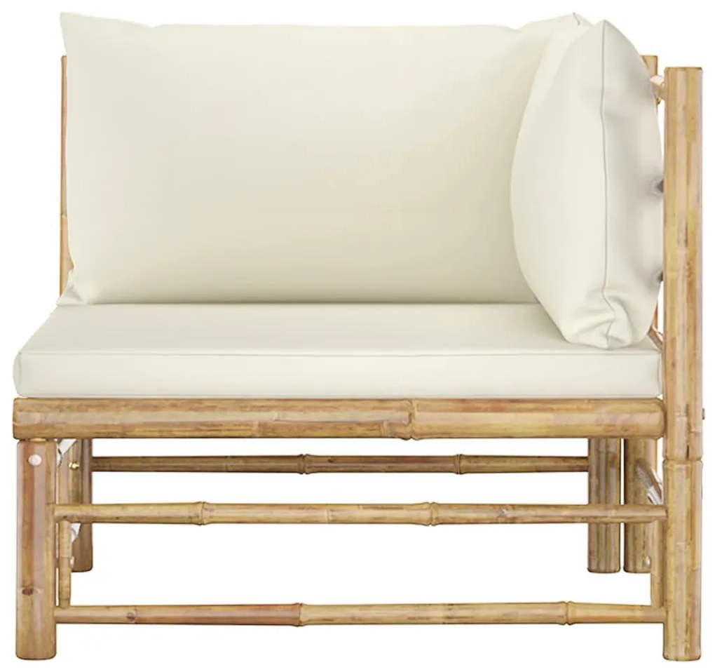 2 pcs conjunto lounge de jardim bambu c/ almofadões branco nata