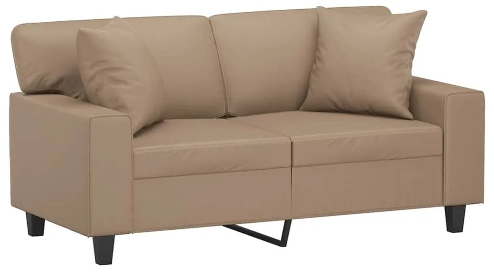 Sofá 2 lugares + almofadas 120 cm couro artificial cappuccino
