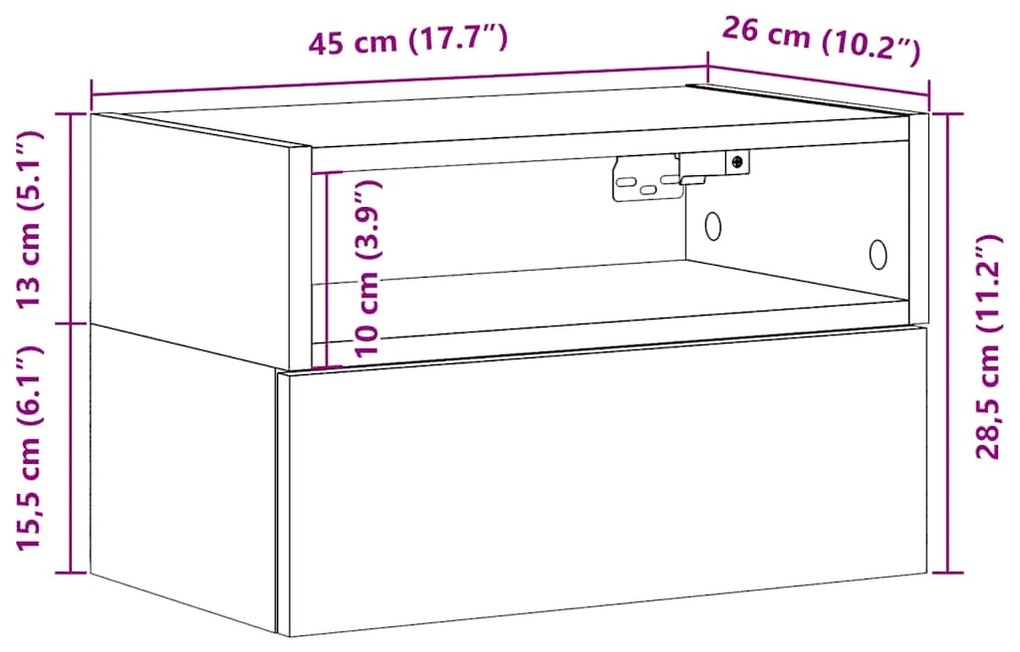 Mesas de cabeceira de parede 2pcs 45x26x28,5cm cinzento cimento