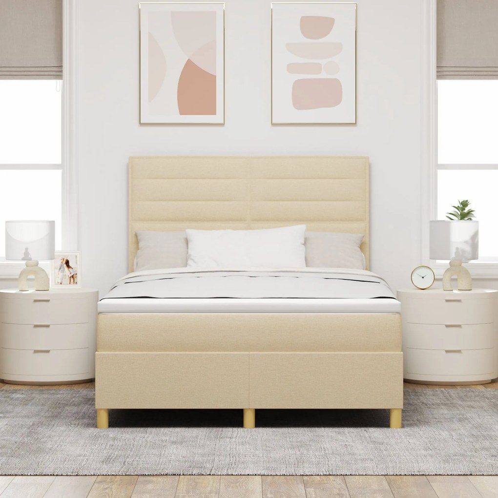 Cama Box Spring com Colchão Creme 160x200 cm Tecido