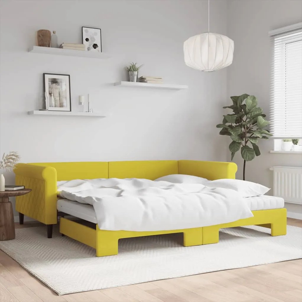 3197807 vidaXL Sofá-cama com gavetão e colchões 100x200 cm veludo amarelo