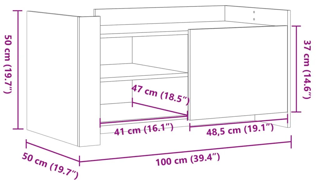 Mesa de centro 100x50x50cm derivados de madeira cinzento sonoma