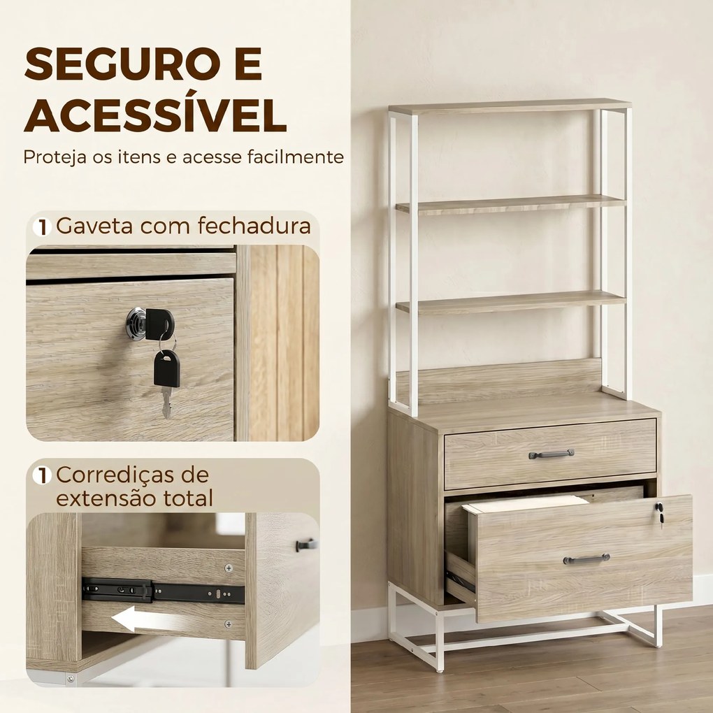 Arquivador com Prateleiras Móvel de Escritório com Prateleiras Gaveta para Arquivos A4 e Carta e Suporte para Impressora 70x40x157 cm Carvalho