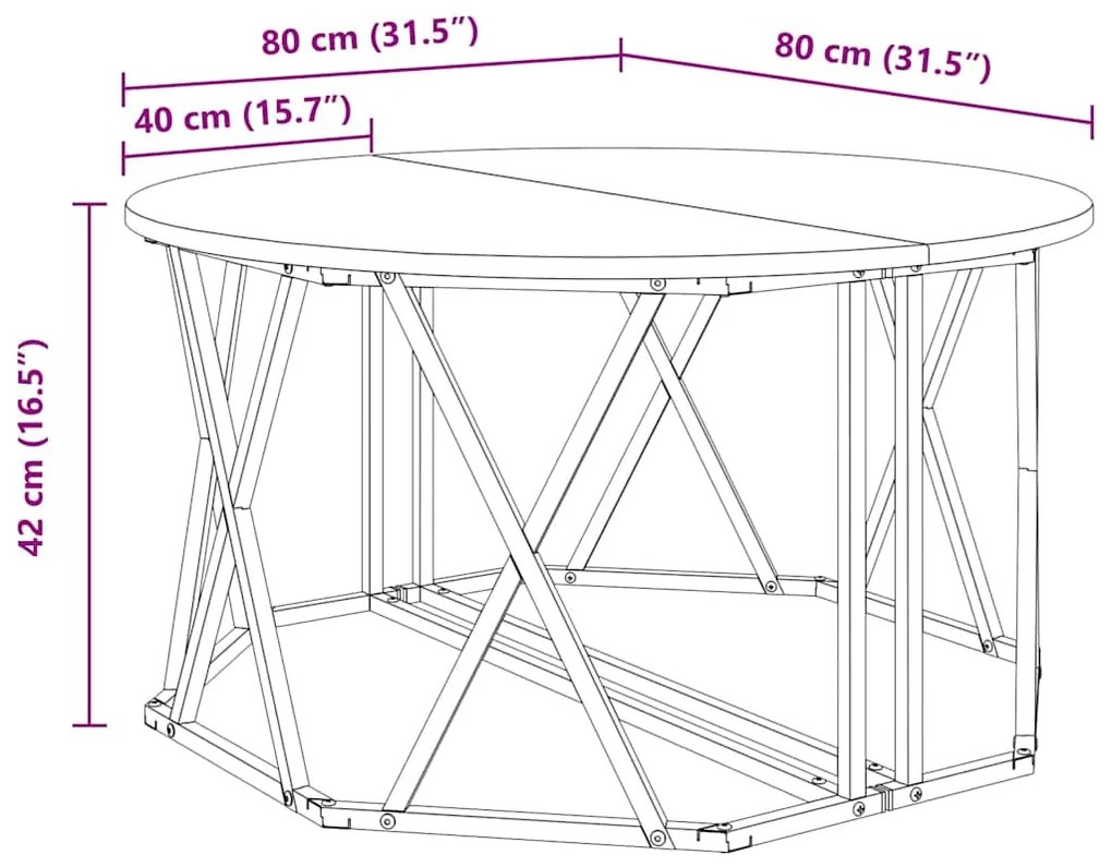 Mesa de Centro vidaXL Preta de Carvalho 80x80x42 cm em Madeira de Enge