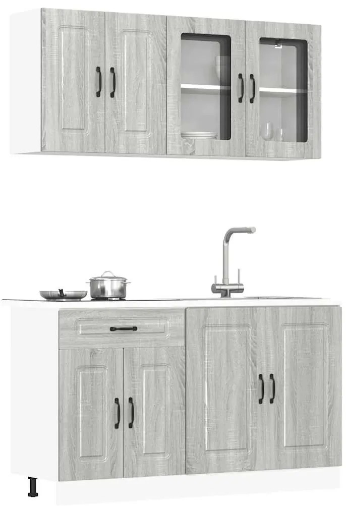 vidaXL 4 peças armário de cozinha conjunto Kalmar cinza sonoma