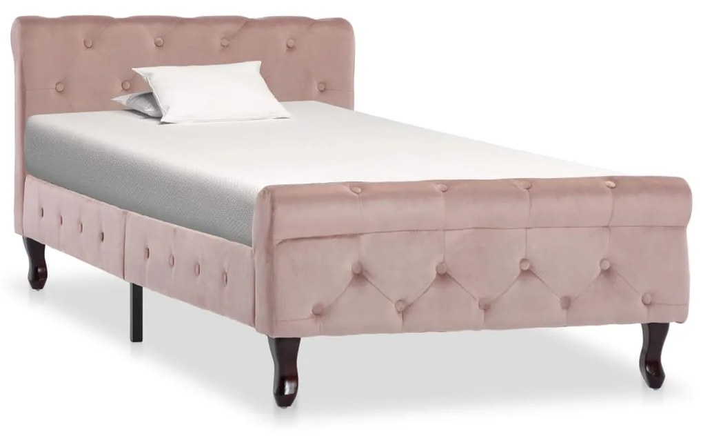 Estrutura de cama 90x200 cm veludo cor-de-rosa