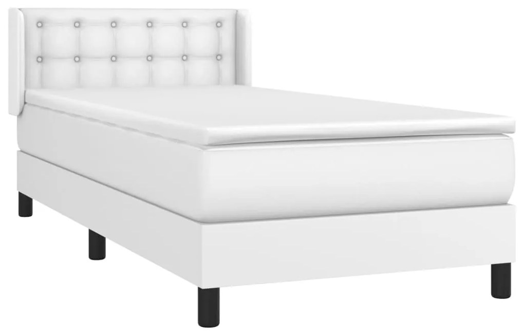 Cama com molas/colchão 90x190 cm couro artificial branco