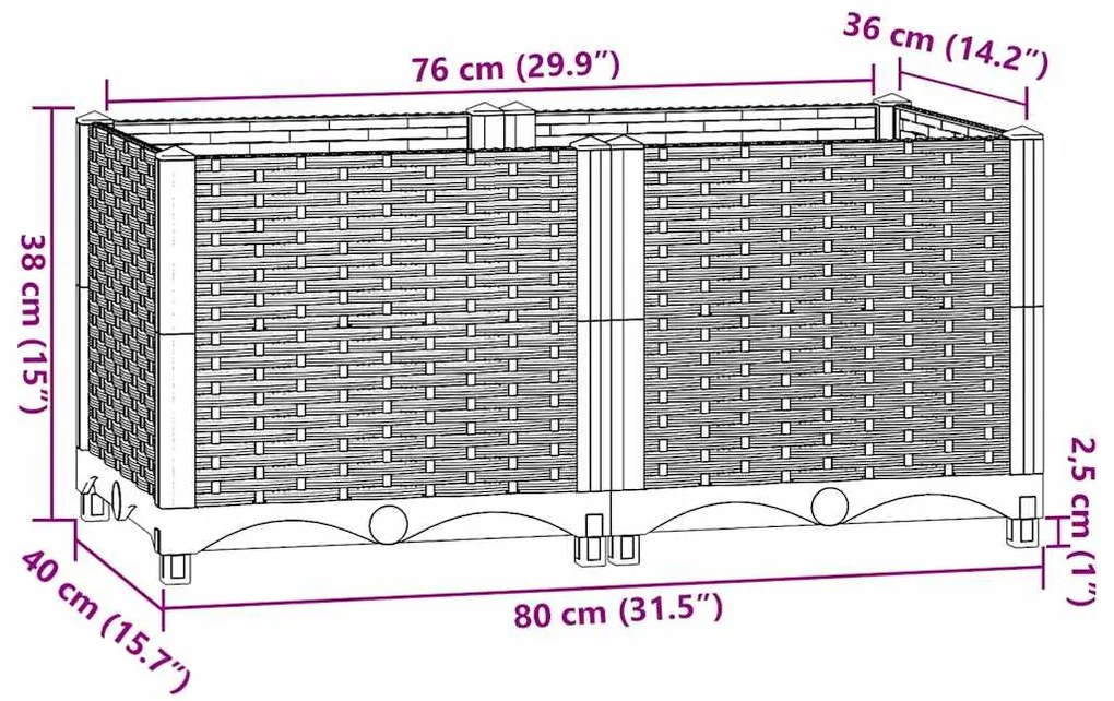 Canteiro elevado 80x40x38 cm polipropileno