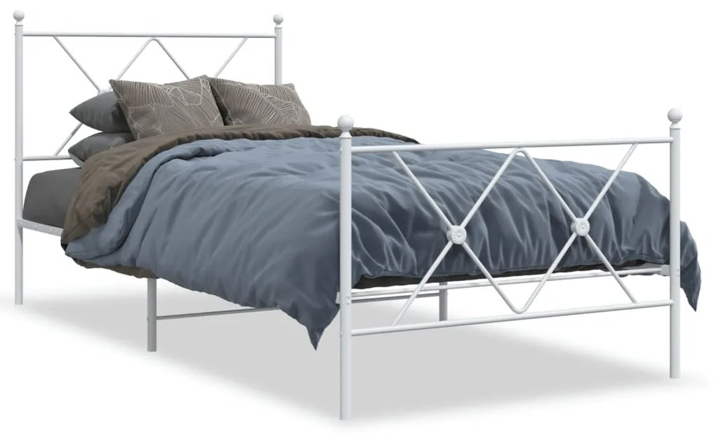 Estrutura de cama com cabeceira e pés 90x200 cm metal branco