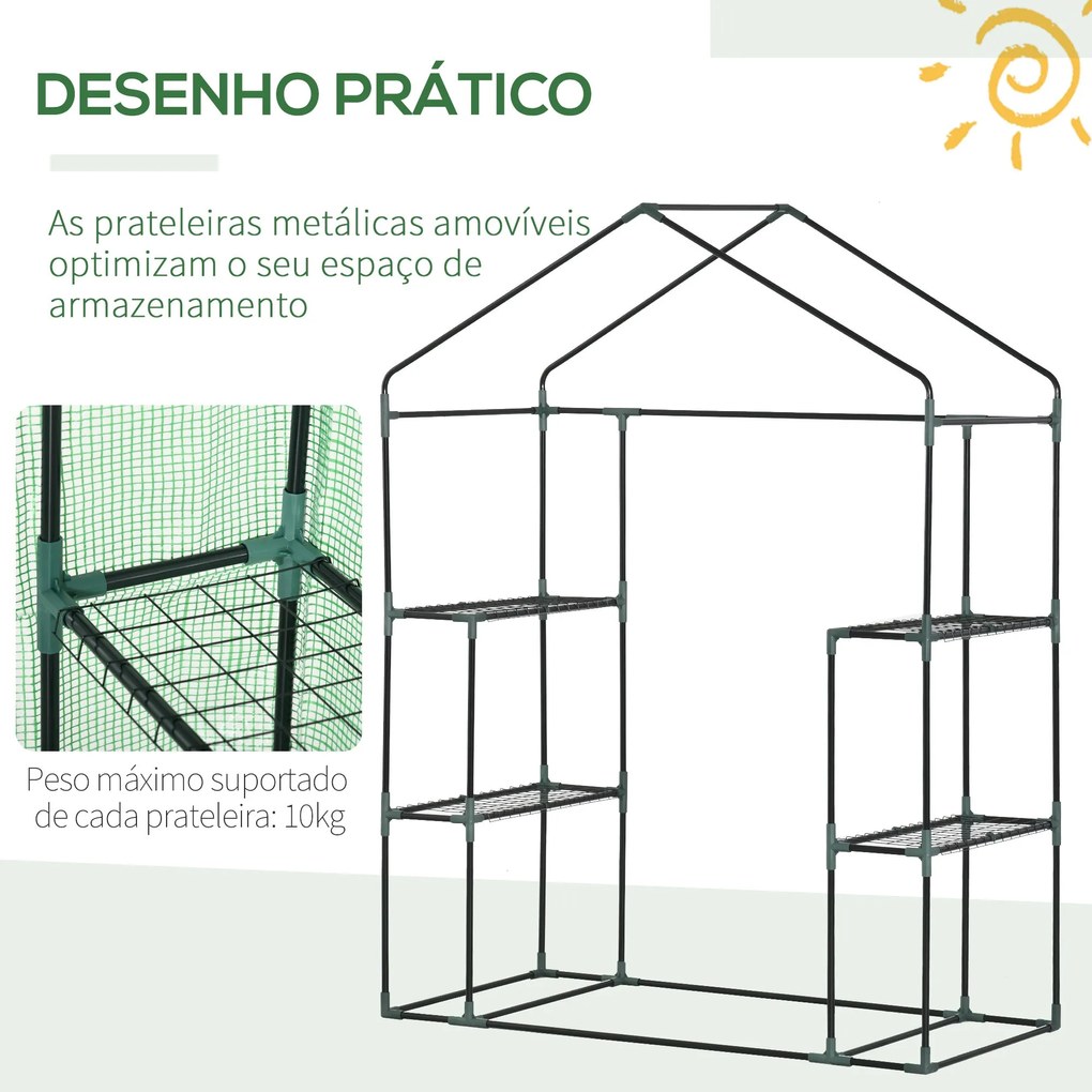 Estufa de Jardim 140x70x190cm Estufa com 4 Prateleiras Porta Enrolável