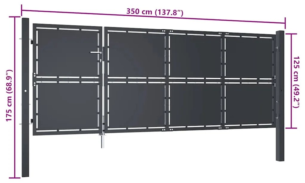 Portão de jardim 350x125 cm aço antracite