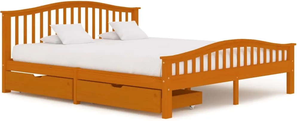 Estrutura cama c/ 2 gavetas 180x200cm pinho maciço castanho mel