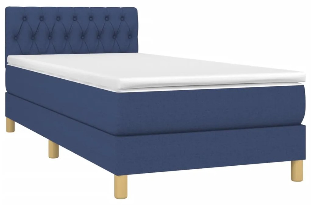 Cama box spring c/ colchão e LED 80x200 cm tecido azul