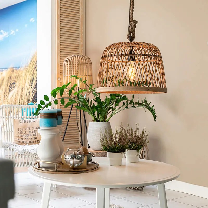 Candeeiro de suspensão rústico inteligente em vime com lâmpada WiFi G125 - Calamus