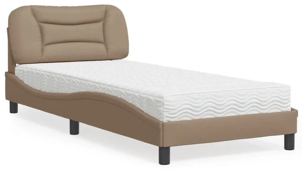 Cama com colchão 90x200 cm couro artificial cor cappuccino