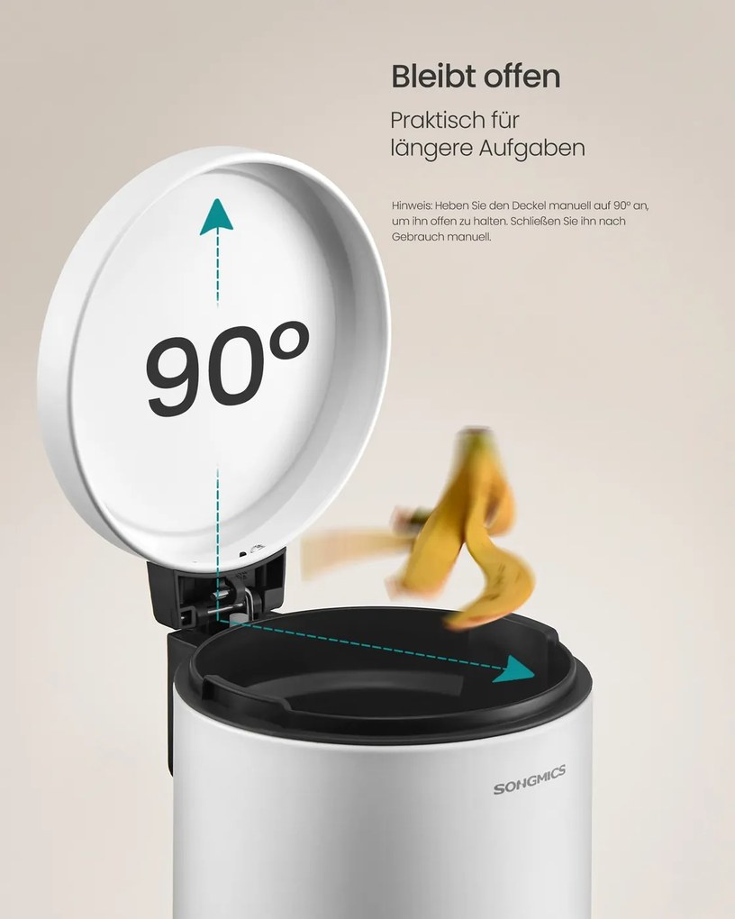 Cesto Lixo Casa Banho com 3 litros de capacidade e tampa com fecho suave 22,4 x 17,3 x 25,4 cm Branco