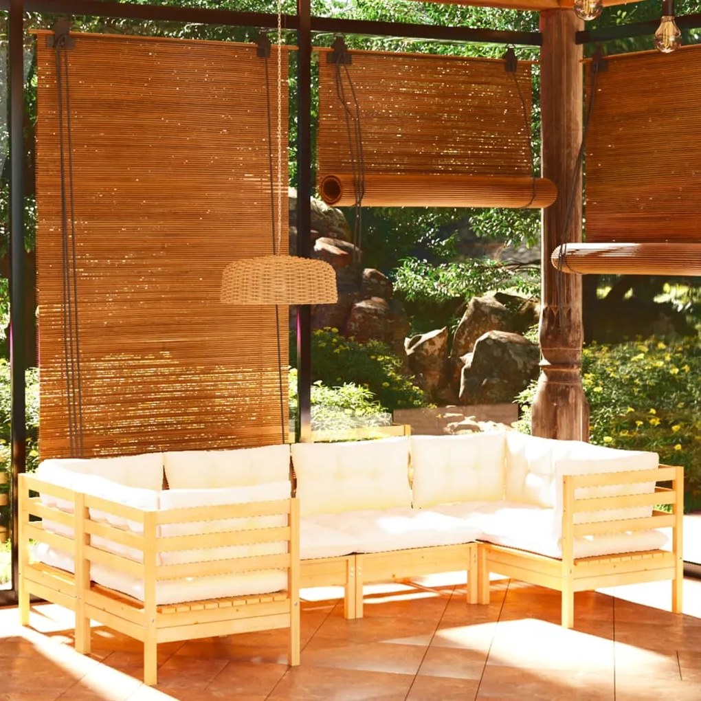 vidaXL 6 pcs conjunto lounge de jardim c/ almofadões cor creme pinho