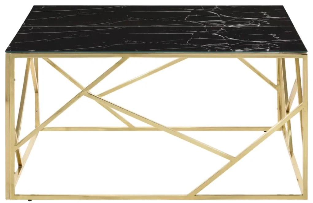 Mesa de centro aço inoxidável e vidro temperado dourado
