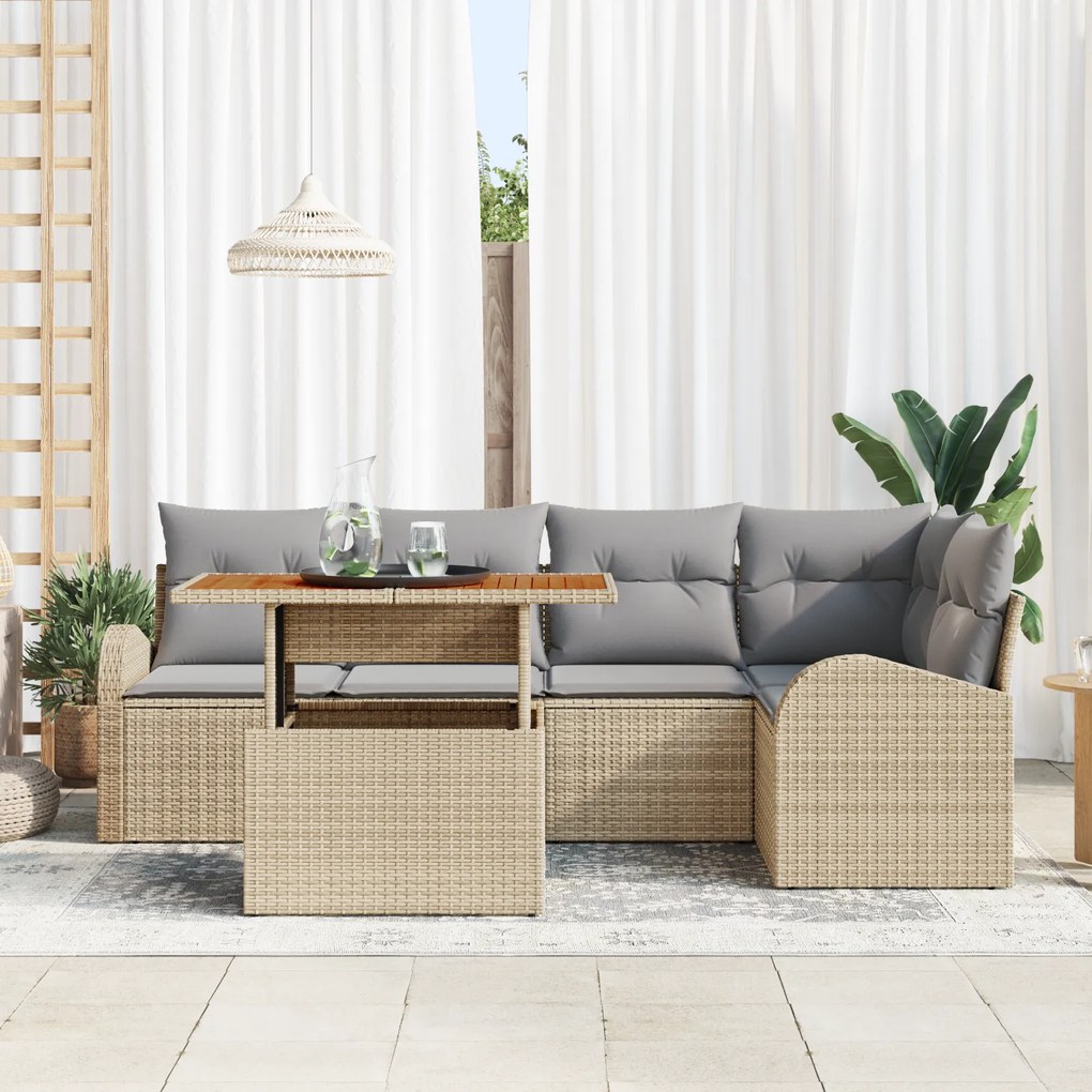 Conjunto de Sofá de Jardim de 6 Peças da vidaXL com Almofadas Bege Rat