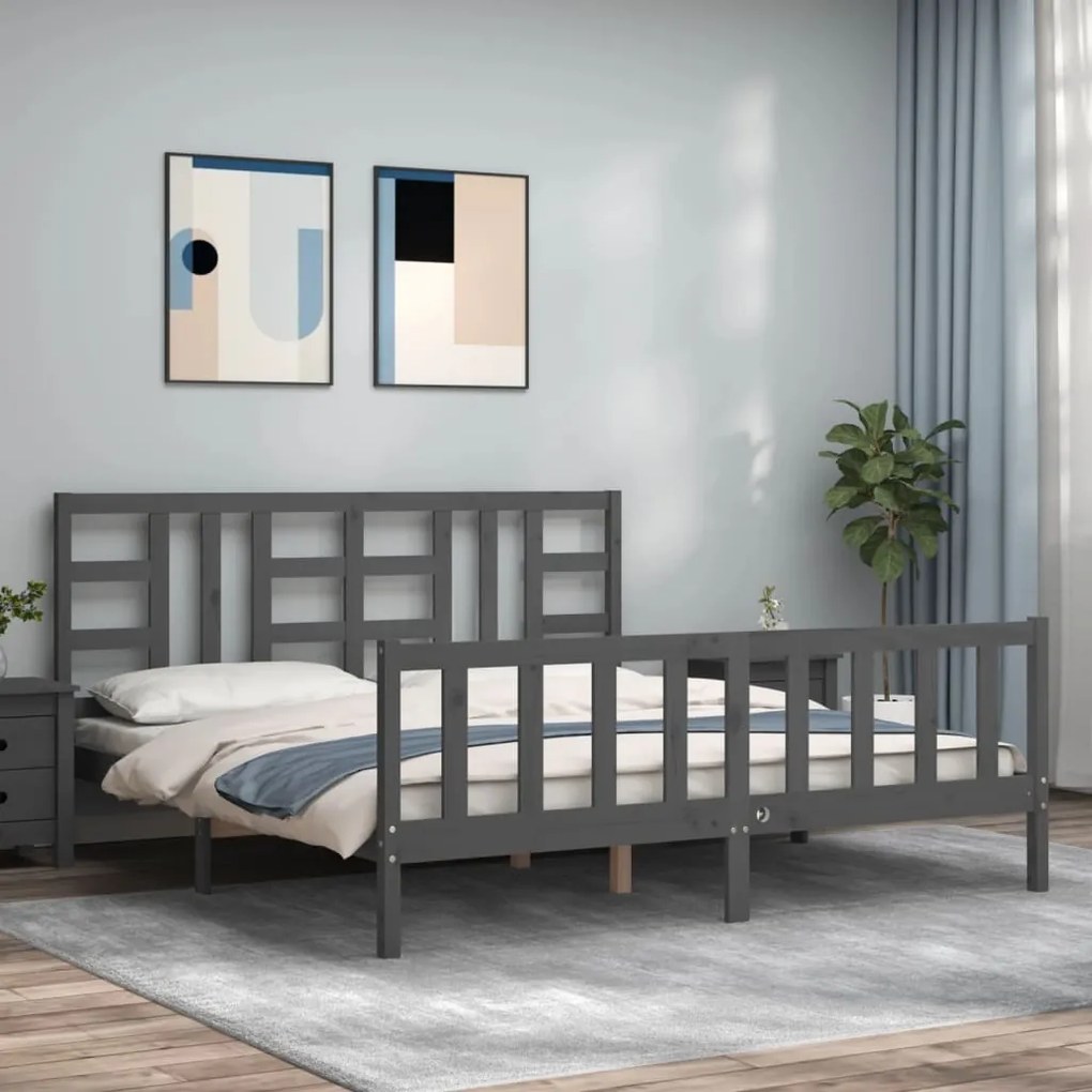 vidaXL Estrutura de cama com cabeceira 180x200 cm madeira maciça cinza