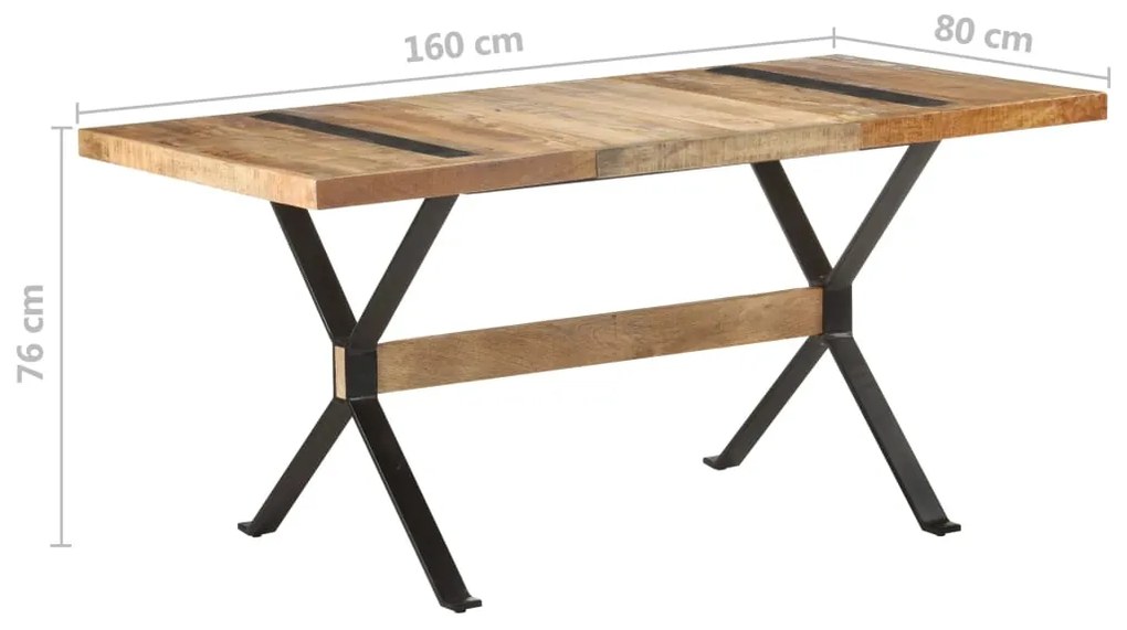 Mesa de jantar 160x80x76 cm madeira de mangueira áspera