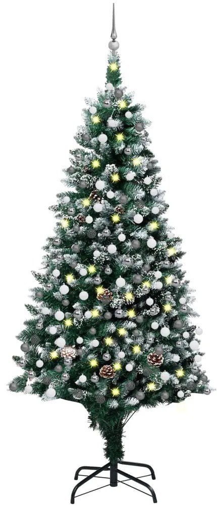 vidaXL Árvore Natal artificial pré-iluminada c/ bolas e pinhas 210 cm