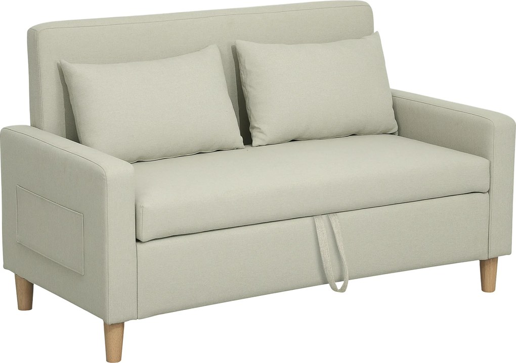 HOMCOM Sofá 2 Lugares Estofado em Linho Sintético Sofá Sala de Estar com 2 Almofadas Espaço de Armazenamento 135x72x84 cm Bege | Aosom Portugal