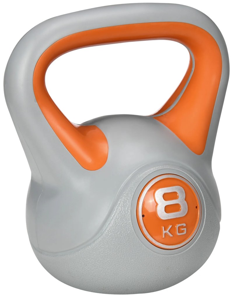 Kettlebell 8kg Peso Russo com Revestimento de PU e Enchimento de Areia para Treinamento em Casa Ginásio 20x14x24cm Laranja e Cinza