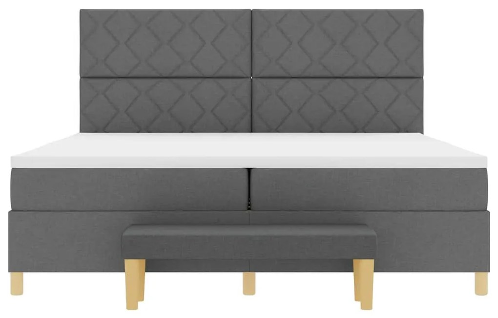 Cama Box Spring com Colchão &amp; Banco Cinza Escuro 200x200 cm Tecido