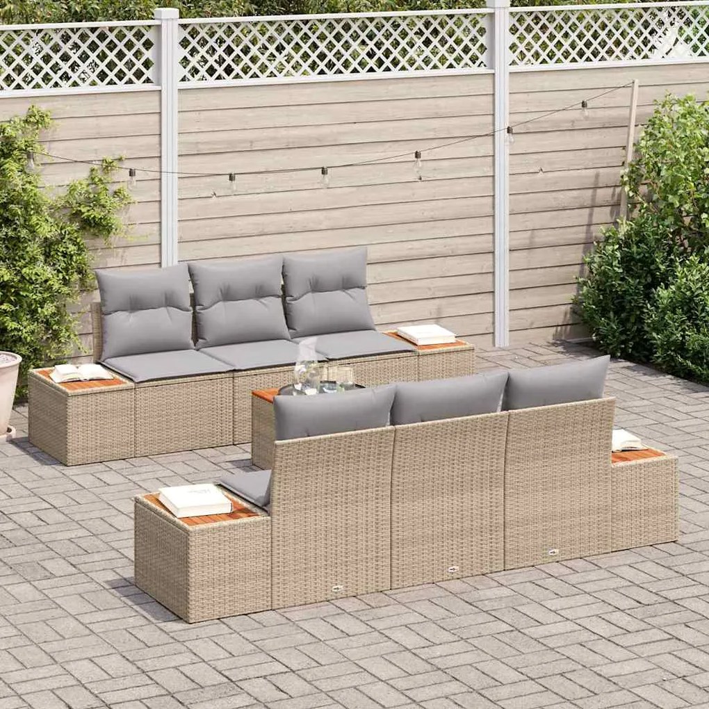 Conjunto de Sofá de Jardim de 7 Peças com Almofadas Bege em Rattan e A