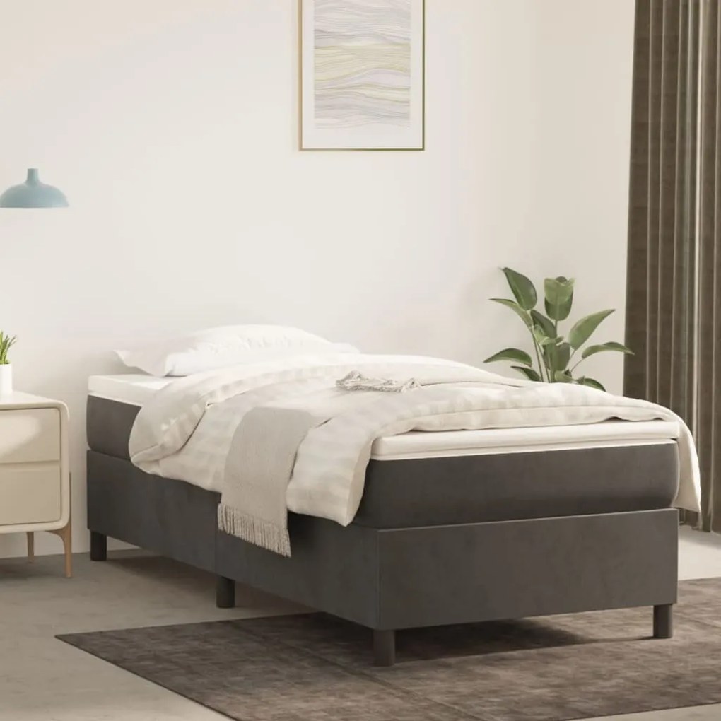 vidaXL Estrutura de cama com molas 90x190 cm veludo cinzento-escuro